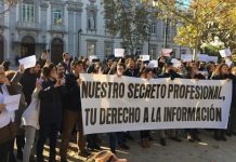 Concentración de periodistas en Madrid ante el Tribunal Supremo el viernes 14 de diciembre de 2018.
