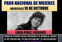 Afiche convocando al “paro” de mujeres de una hora, bajo el lema “Si mi cuerpo no importa produzcan sin mí”, en Argentina, en el marco de las movilizaciones contra la violencia de género que disparó en octubre de 2016 el asesinato de Lucía Pérez.