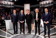 Fillon, Macron, Mélenchon, Le Pen y Hamon en el debate de candidatos del 20 de marzo de 2017 en TF1