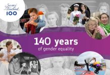 Cartel del Gobierno de Finlandia para conmemorar los 140 años de igualdad de género en el país