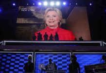 Hillary Clinton interviene por videoconferencia tras ser nominada como candidata demócrata a la Casa Blanca