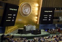 Resultado final de la votación sobre el estatus de Jerusalén en la Asamblea General de la ONU. Foto: ONU / Manuel Elías