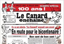 Portada del Canard Enchaine en su centenario el 6 de julio de 2016