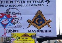 Pancarta de las marchas provida en Argentina con contenidos antisemitas y masofóbicos