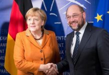 Angela Merkel con Martin Schulz en el Parlamento Europeo
