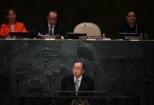 El secretario de la ONU Ban Ki Moon en la inauguración de la firma de acuerdo de cambio climático. Foto: ANDES/AFP