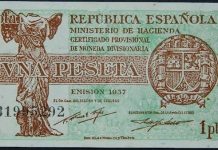 Billete de una peseta metido por las autoridades de la República Española en 1937