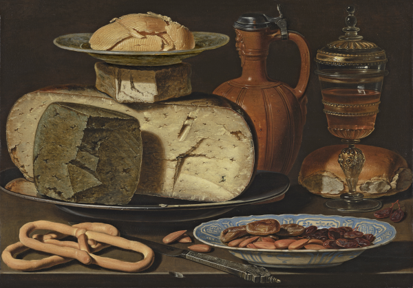 Clara Peeters. Bodegón con quesos, almendras y panecillos. 1612/15. Mauritshuis La Haya