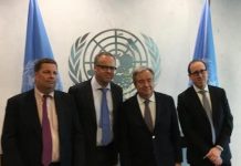 Representantes de RSF, CPJ y WAN-IFRA con António Guterres en la sede de la ONU
