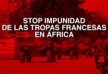 Banner de la campaña Stop a la impunidad de soldados franceses en África.