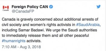 tuit-canada-arabia-Samar-Badawi-350x169 Arabia Saudí expulsa al embajador de Canadá por un tweet sobre los derechos humanos